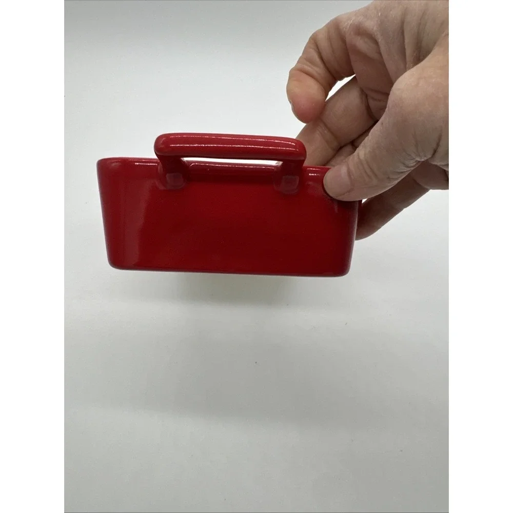 Crate & Barrel Stoneware Mini Casserole Baking Pan Dish Handles Red White Small